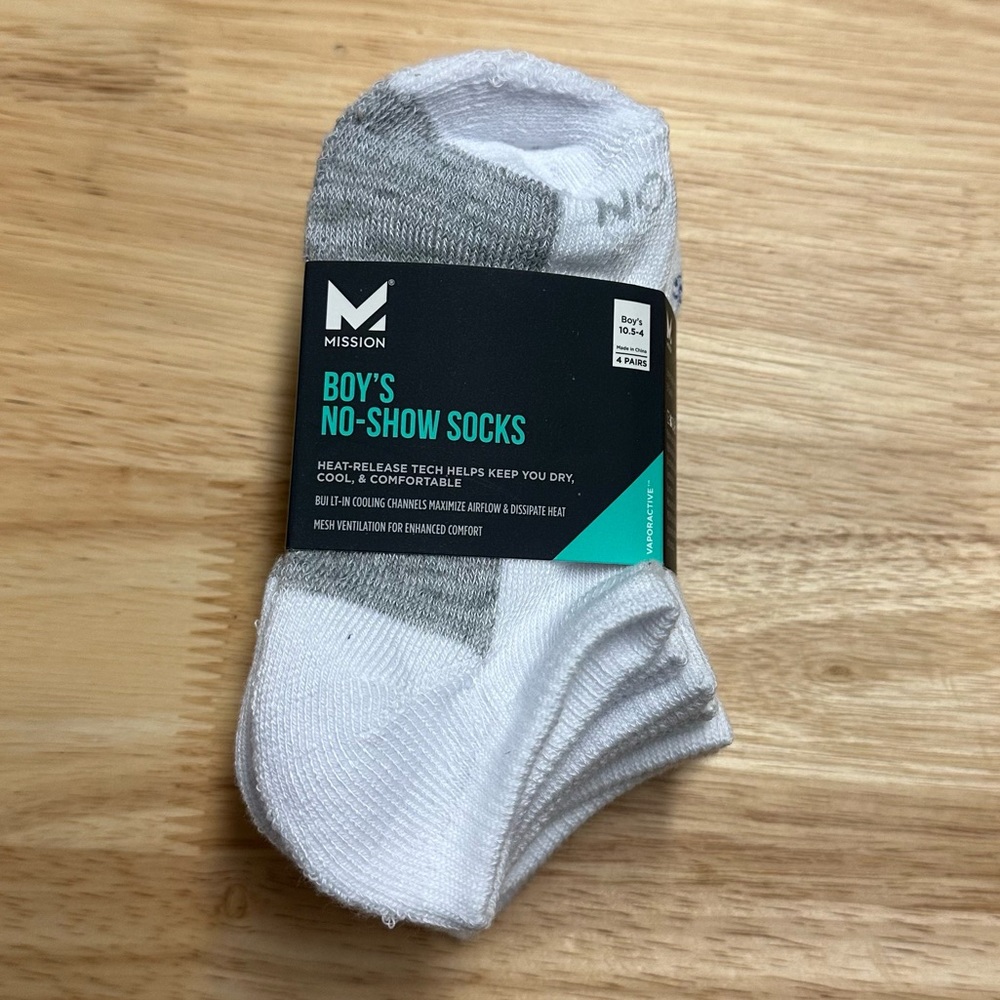 Mission Boys No-Show Socks White-4 Pairs